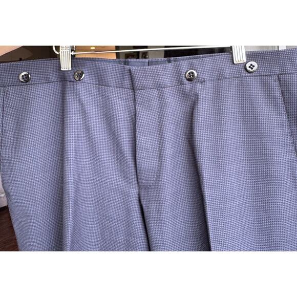 BOSS Hugo Boss Navy Virgin Wool Pants Men’s Size 38R Blue Check Classic Cuffed - Picture 9 of 14